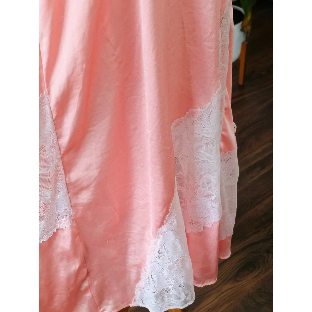 Intimately Free People Coral Pink Lace Maxi Slip Dress XS Boho Lingerie Style‎